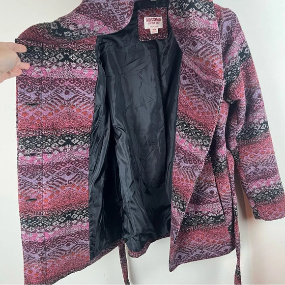 Target Mossimo Tapestry Winter Coat Belt Hood Purple Pockets Fair Isle Medium - Picture 11 of 13